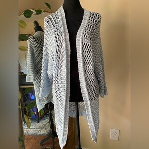 Brand bazaar light powder baby blue crochet long cardigan one size (s-l)